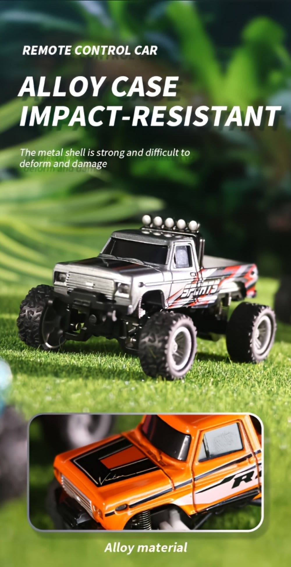 Mini RC Car – 1/64 Scale Alloy Off-Road Monster Truck with 2.4GHz Remote & Shock Absorbers