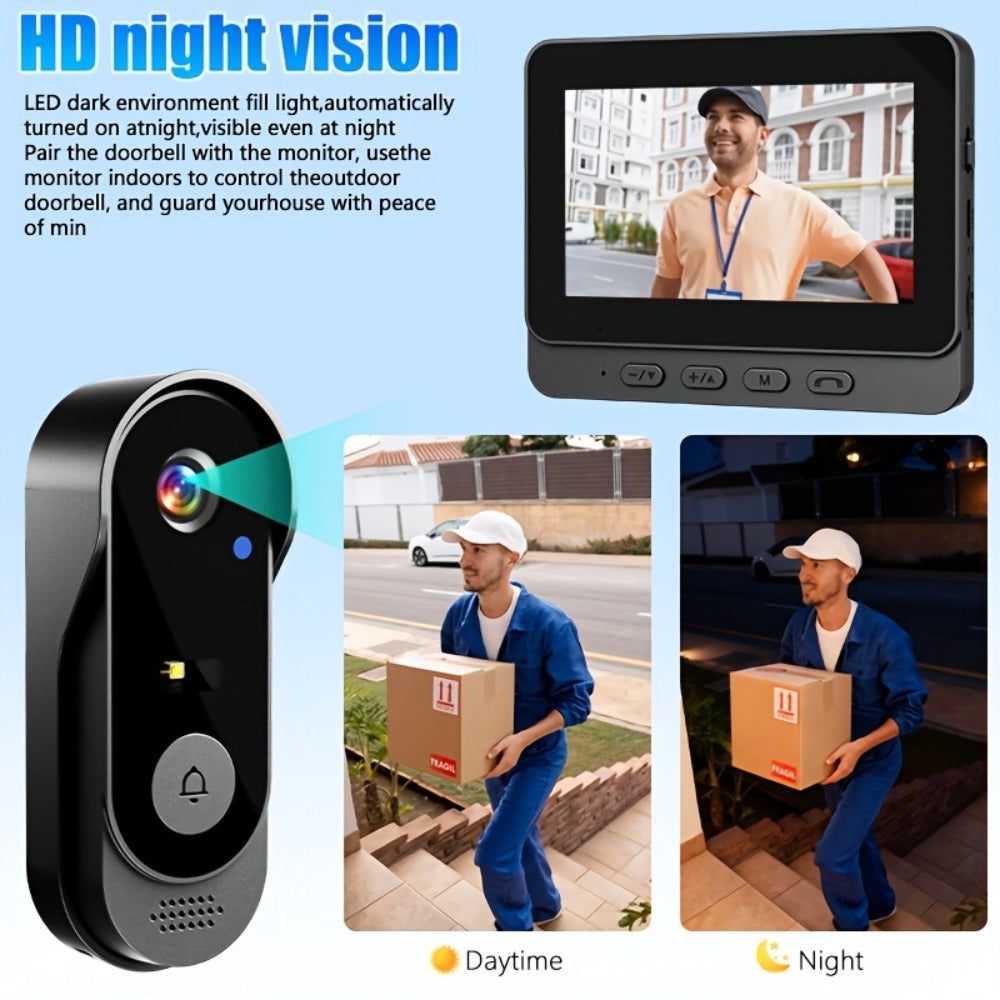 2.4G Direct Connect Video Doorbell with 4.3" Color Monitor - No WiFi No App, Two-Way Audio, 120° Wide Angle, Waterproof, 128GB SD, 6+ Month Battery Life, Color Night Vision, Rechargeable