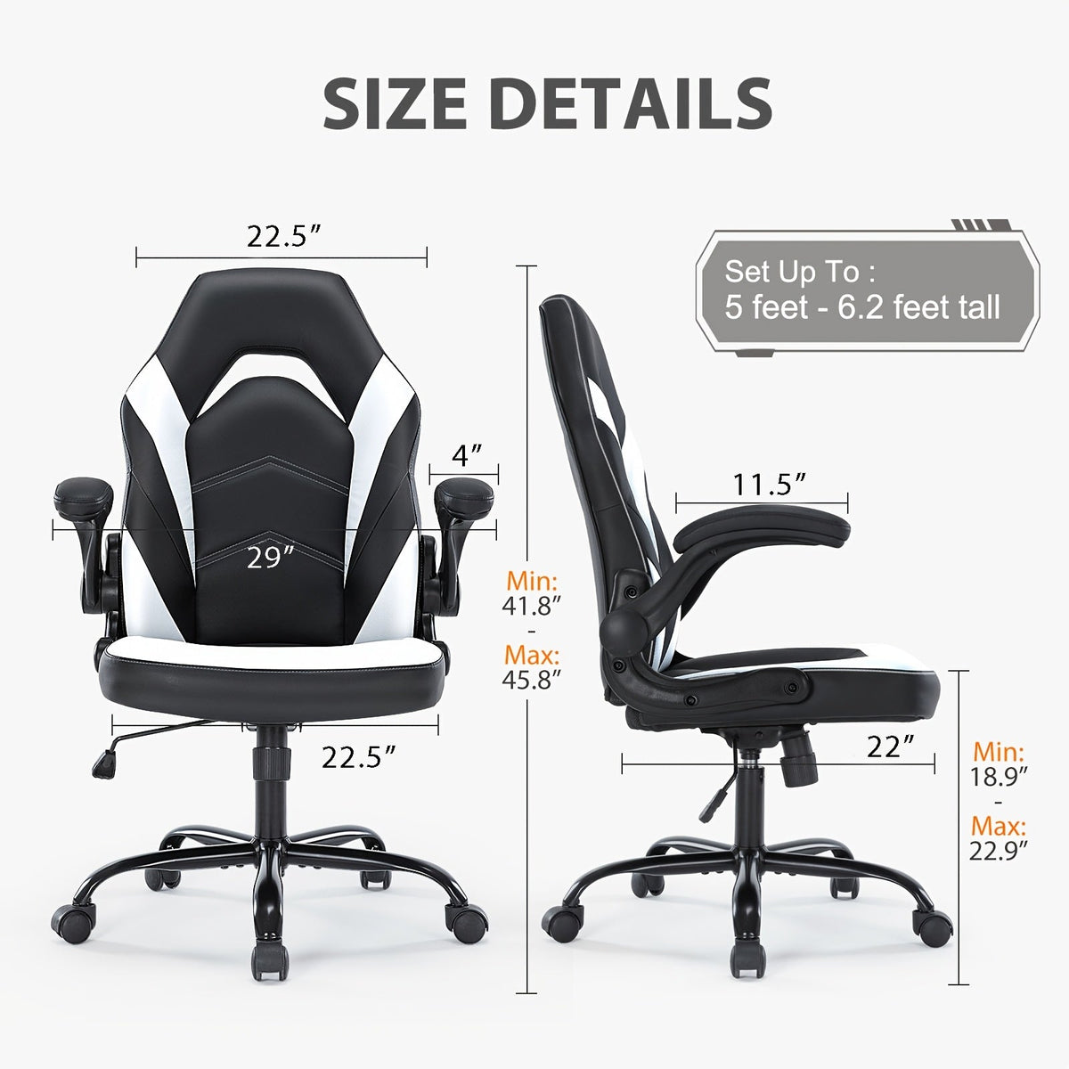 Ergonomic Gaming Chair with Rotating Armrest Lumbar Support & Headrest – Esports Racing Style Computer Office Chair with Footrest for Home Office Desk Work Study