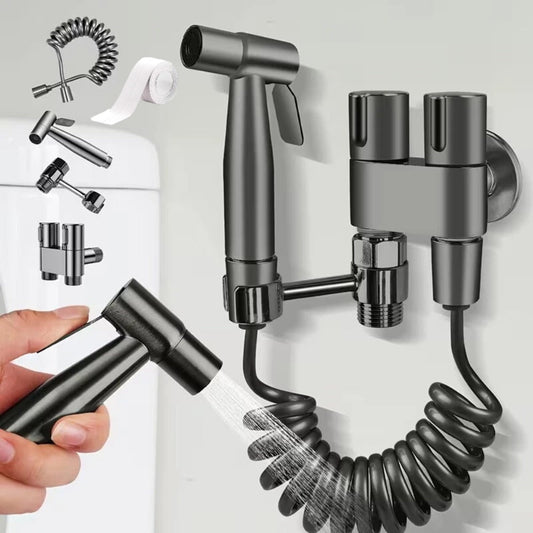 Handheld Bidet Sprayer Kit with Hose & Wall Holder, Gray, 6 Pieces