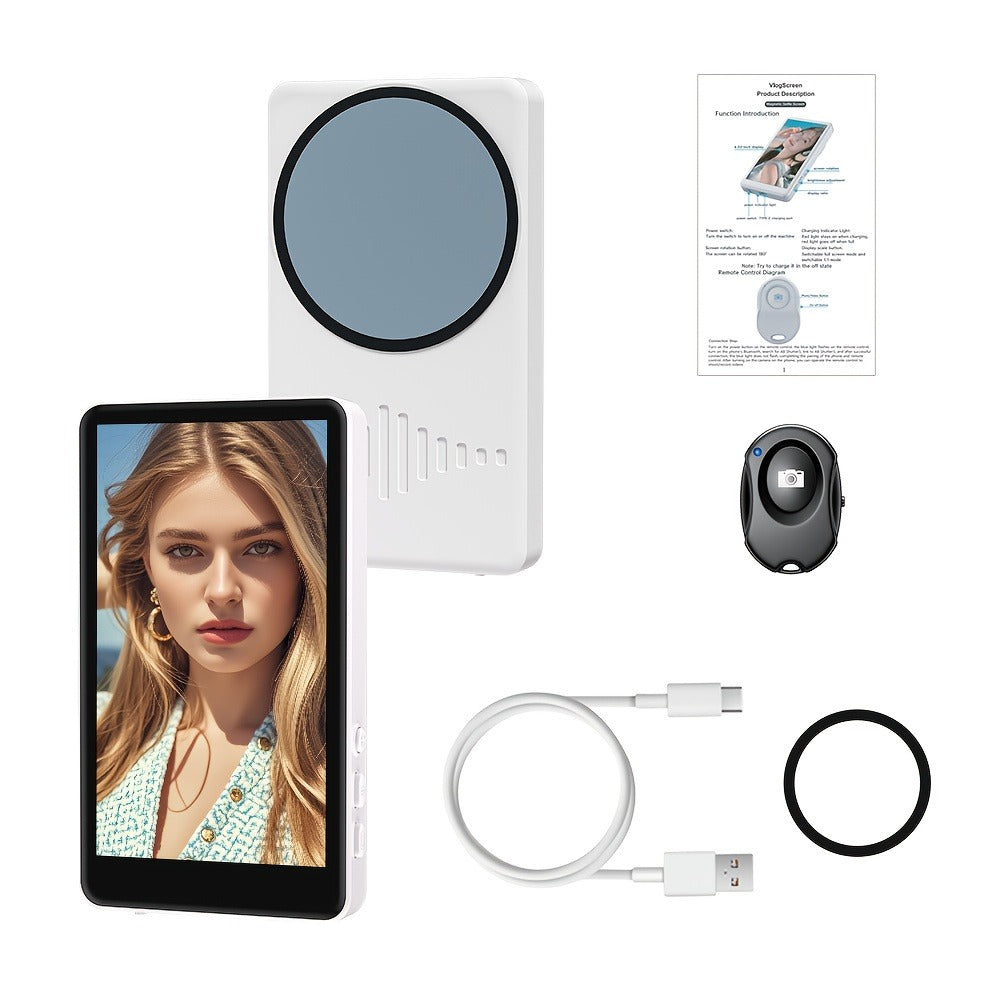 Magnetic Selfie Monitor Screen for Vlogging & Live Streaming – Rear-Facing Main Camera Display for iPhone & Android, High-Resolution Selfie Screen for TikTok, YouTube & Instagram Content Creation