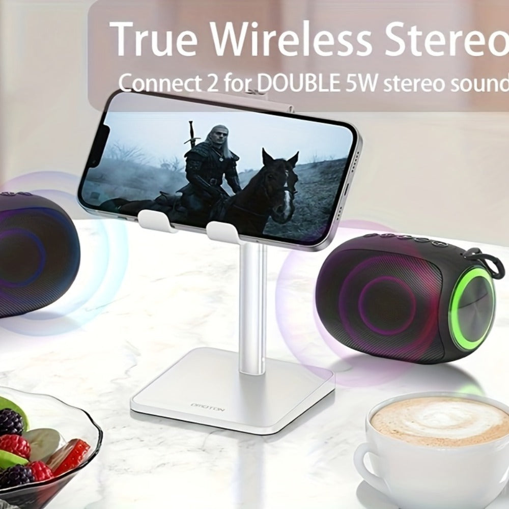 Pink Portable Wireless Bluetooth Speaker with Colored LED Lights - Foubeak Dual Speaker Stereo Sound, Rechargeable, Perfect Gift for Girls Women Christmas Birthday Valentine
