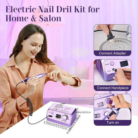 Electric Nail Drill Kit, 35,000 RPM with 100 Sanding Bands and Drill Bits