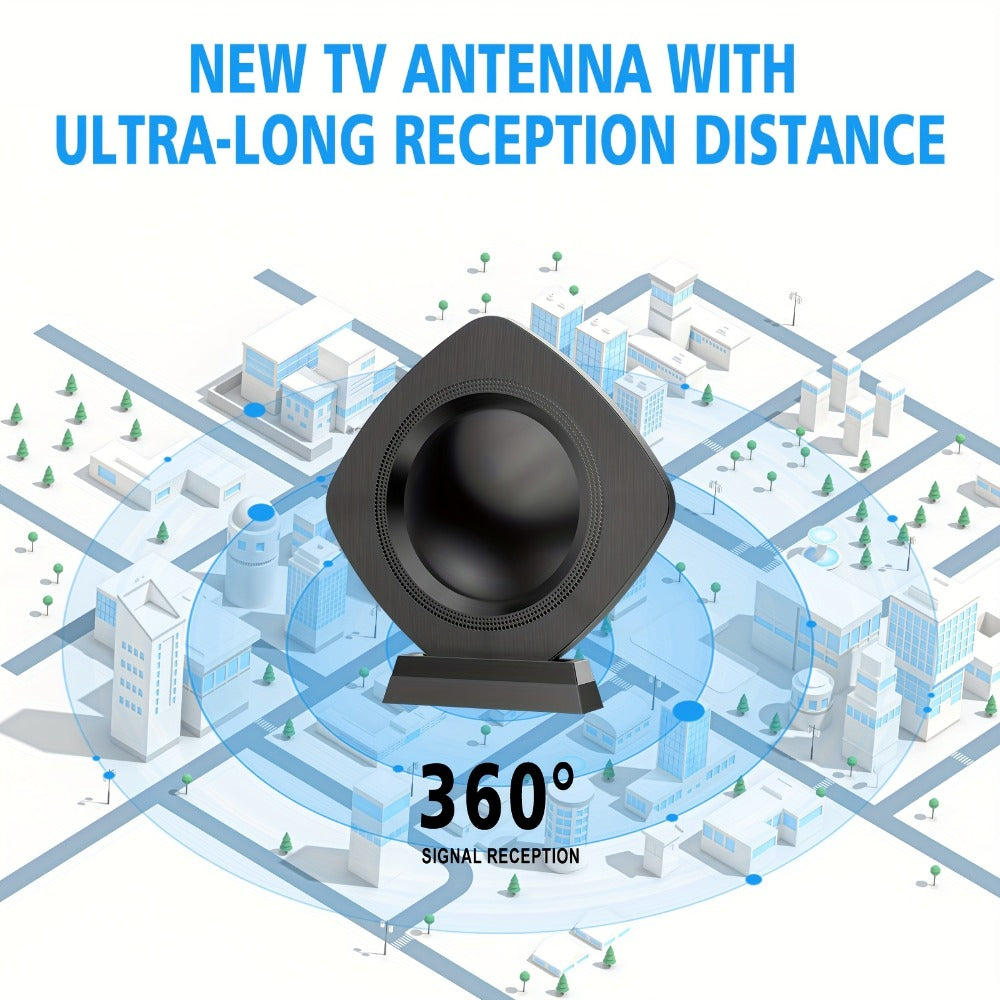 360° Omnidirectional Indoor TV Antenna 200 Mile Range – Amplified Digital HDTV, Ultra-Thin Flat Design, 4K 1080p HD, Smart TV RV Travel Compatible, Long Coaxial Cable Included