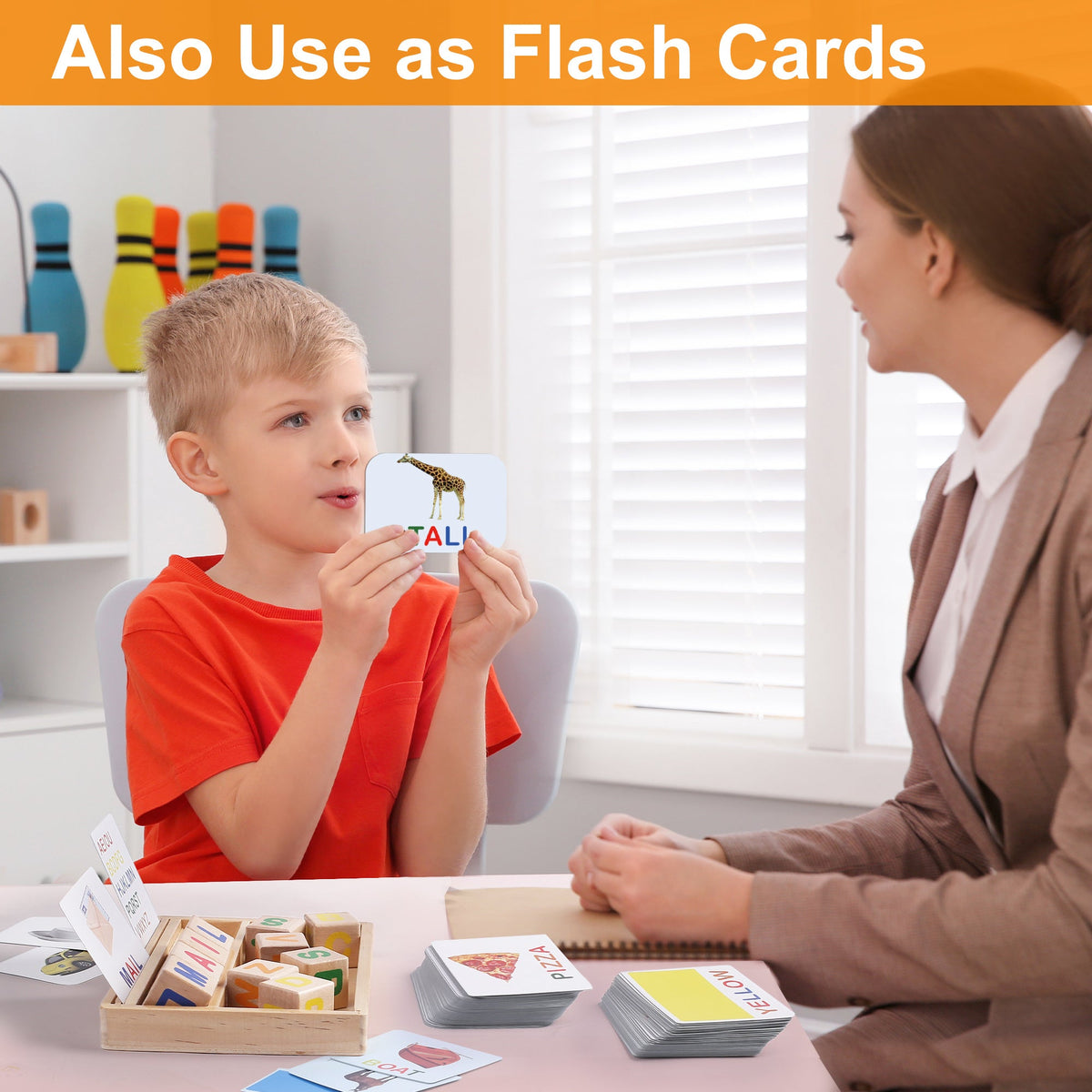 Phonics Word Builder Kit 110+ CVC Flash Cards 10 Letter Blocks Wooden Tray Spelling Matching Game | Learn to Read Toy for Preschool Kindergarten Homeschool Kids Ages 3-6 | Educational Birthday Gift