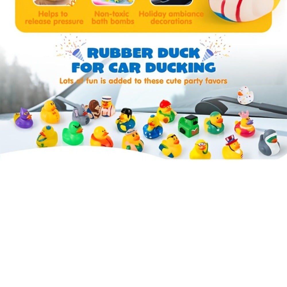 30 Pack Mini Rubber Ducks Assorted with Mesh Bag – 2" Floating Bath Toys for Kids, Variety Zoo Animal Unicorn Pirate Designs, Baby Shower Party Favors, Birthday Gifts for Boys & Girls