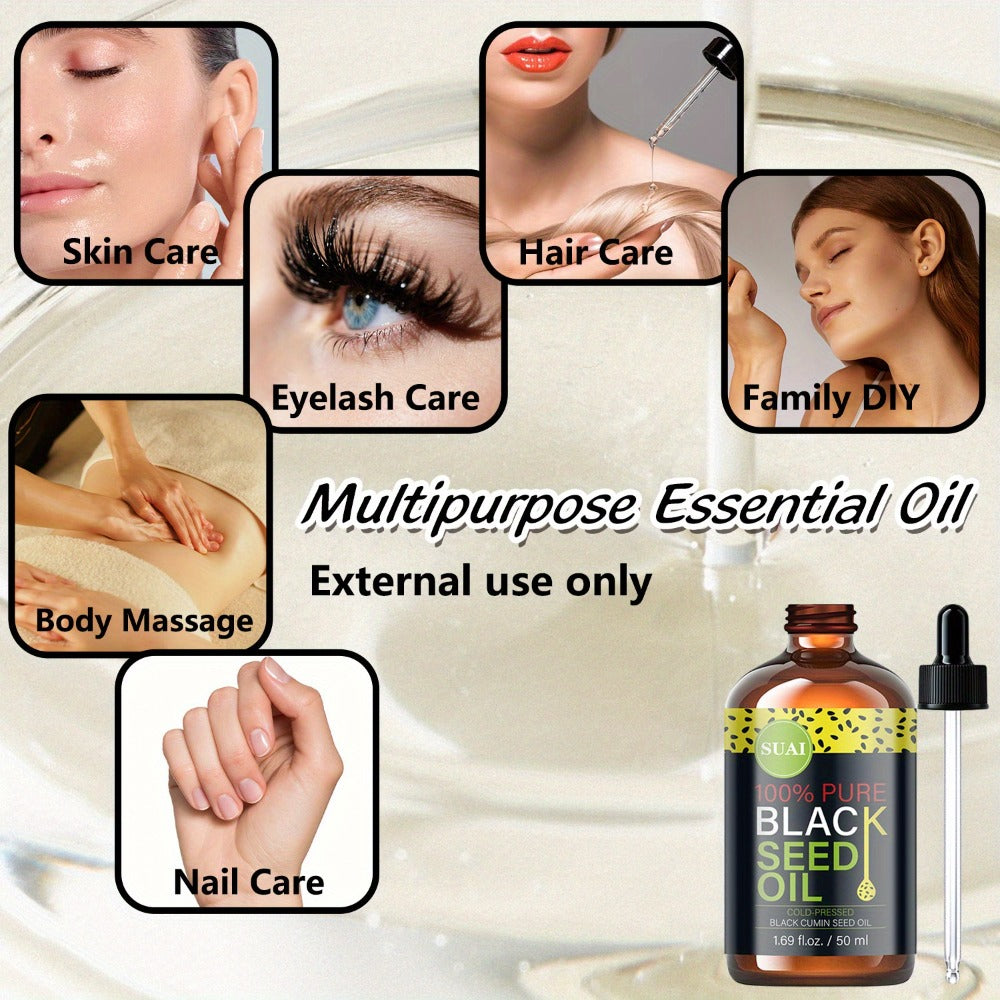 Black Seed Oil 100% Pure Cold Pressed Multi-Use Moisturizing Firming Skincare Oil for Face Body Hair Nails Eyelashes Natural Plant Extract All Skin Types Daily Skincare Routine