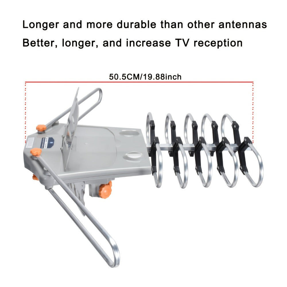 Amplified Outdoor TV Antenna 150 Mile Range – Motorized 360° Rotation, UHF VHF 4K 1080P, Wireless Remote, Supports 2 TVs, 33ft RG6 Coax Cable, Coaxial Grounding Block & Installation Rod Included