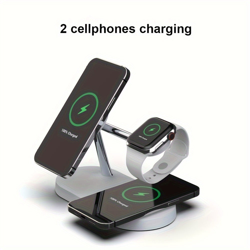 Wireless Charging Station 3-in-1 QC3.0 Adapter Included Magnetic Fast Charger Stand for iPhone 15 14 13 12 11 Pro Max Mini XR XS X SE 8, Apple Watch Series 1-9 Ultra, AirPods 4 3 2 Pro – White Black