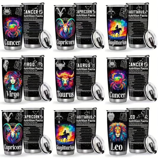 Zodiac Sign Insulated Tumbler 20oz Stainless Steel Travel Cup with Lid & Straw Hot Cold Drinks Horoscope Coffee Mug Gift for Men Women Birthday Christmas