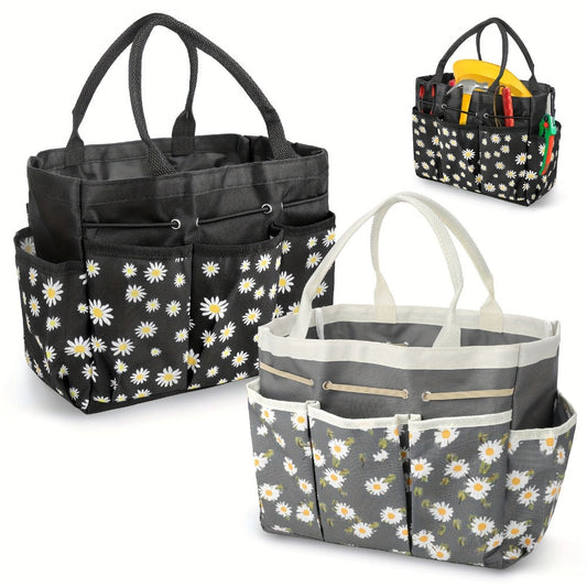 Garden Tool Bag with Multiple Pockets and Carry Handle, Daisy Pattern, Black or Gray