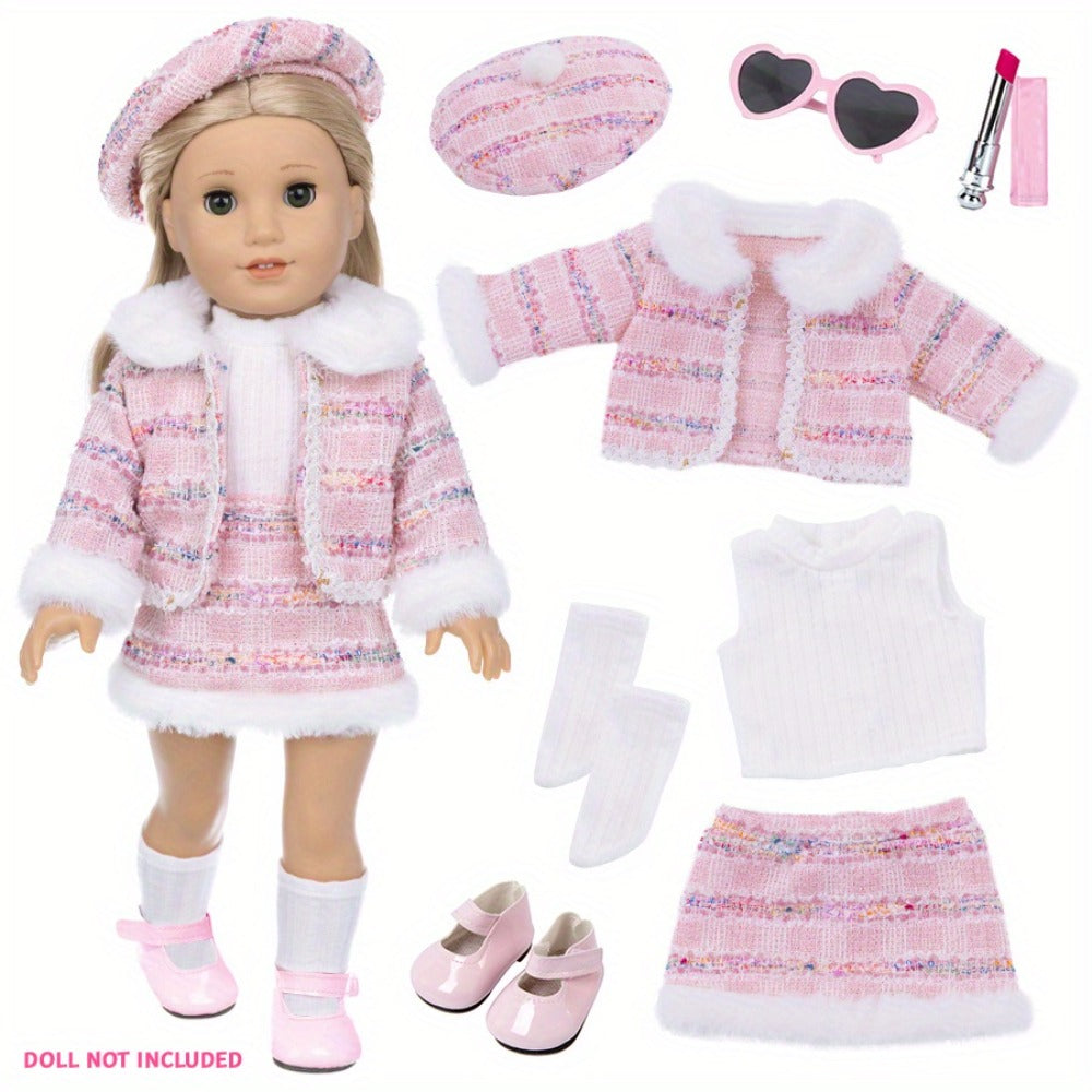 Knitted Doll Clothes Set for 16-18 Inch Dolls with Shoes and Accessories