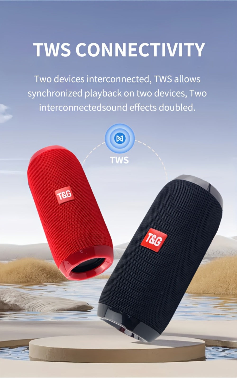 TG117 IPX4 TWS Stereo Bluetooth Speaker FM TF USB Type-C Rechargeable Portable Wireless Speaker for Phone Tablet TV Outdoor Party Birthday Christmas Gift