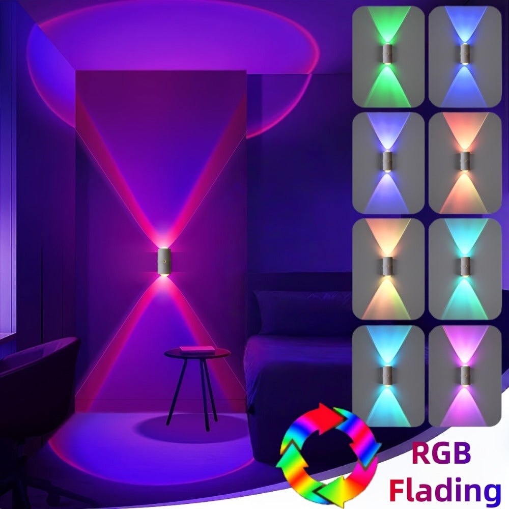 RGB Motion Sensor LED Wall Light – Rechargeable Magnetic Night Light with Color Changing Gradient Ambient Lighting, Battery Operated, 2 Pack & 4 Pack, Black & White