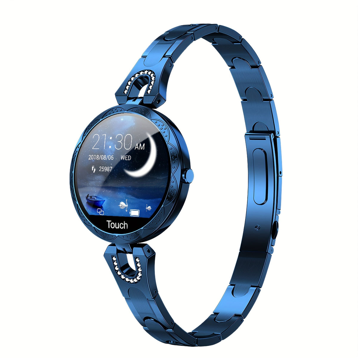 Diamond Rhinestone Smartwatch for Women Bling Luxury Chic Design 1.09 Inch Full Touch Screen Calling 100 Sport Modes Step Calorie Heart Rate Sleep Tracker Statement Jewelry Watch Gift for Her Blue