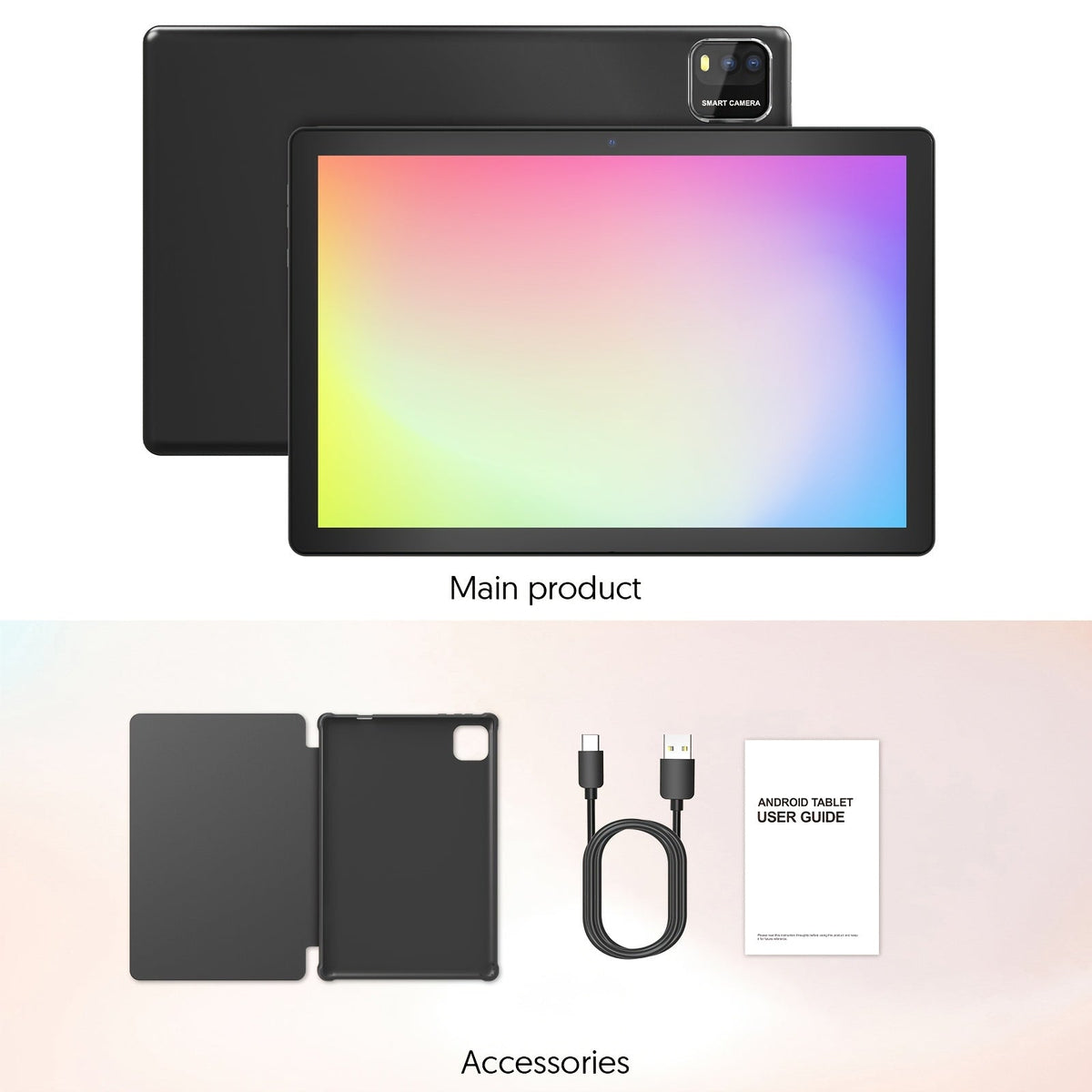2-in-1 Android 15 Tablet 10 Inch Quad-Core 12GB RAM 64GB ROM 1TB Expandable 6000mAh Battery FHD IPS Display Dual Camera Optional Keyboard Mouse Case Stylus Three Configurations WiFi