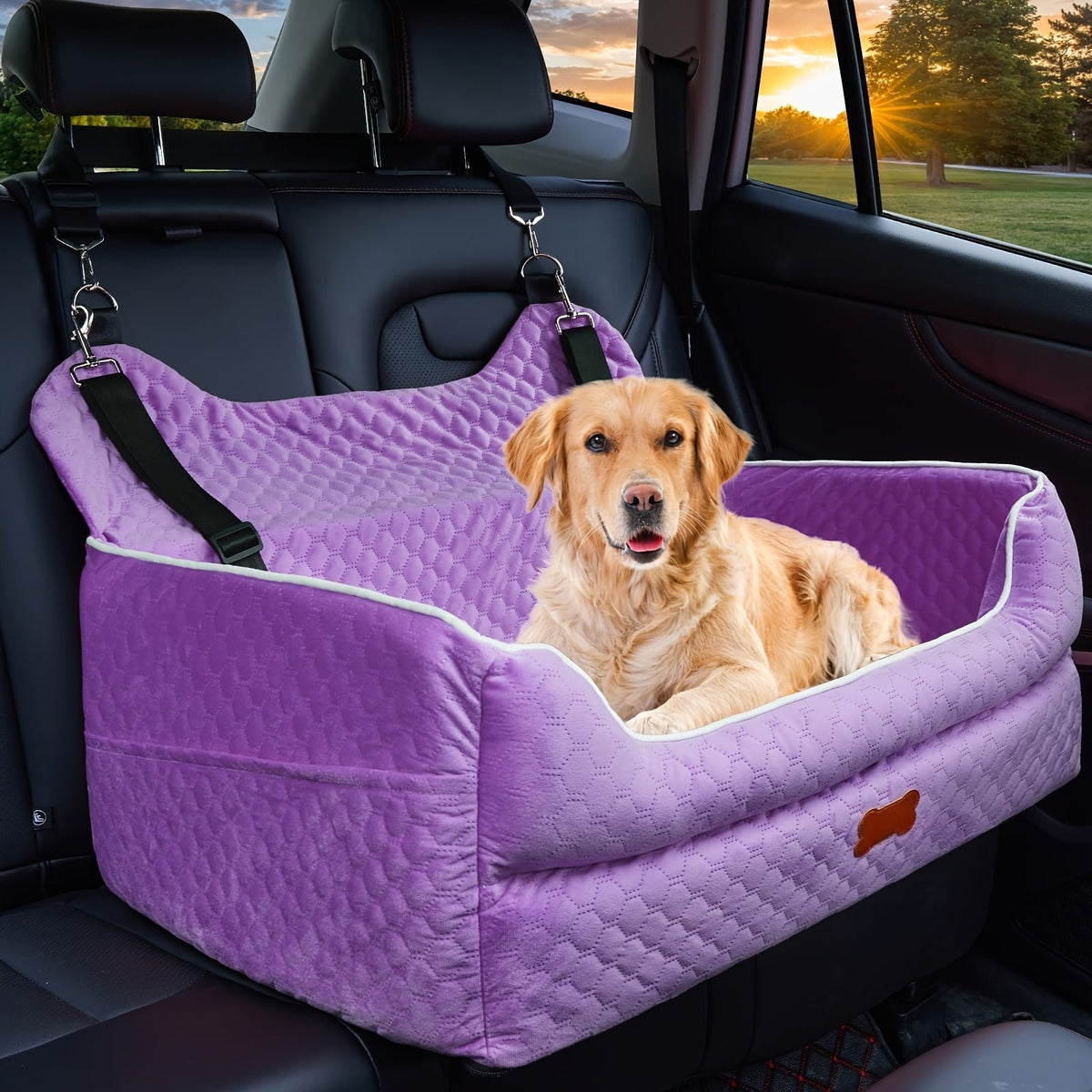 Dog Car Booster Seat with Thick Cushion | Cozy Removable Washable Pet Car Bed for Medium & Large Dogs, Elevated Back Seat Travel Cushion with Secure Straps, 6 Colors for Cars Trucks SUVs