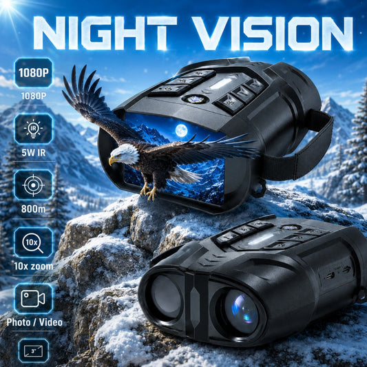 1080P IR Night Vision Binoculars 5W Infrared Goggles 3-Inch IPS Screen 10X Zoom 800m Range for Hunting Camping Ranch Security Surveillance Wildlife Observation Gift for Men