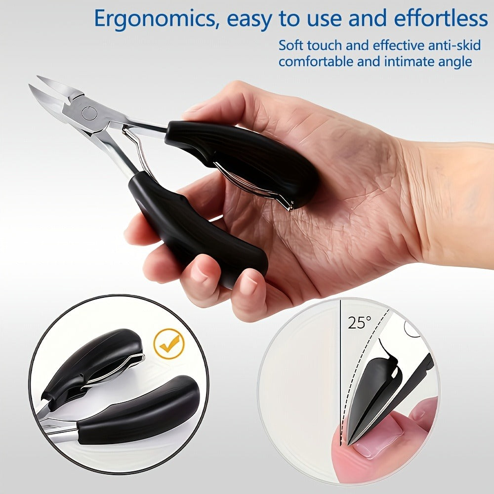 Ingrown Toenail Clipper Kit 7 Piece Professional Pedicure Set with Curved Blade Angled Head Nail File Cuticle Nipper Dead Skin Remover for Thick Toenails Men Women Elderly