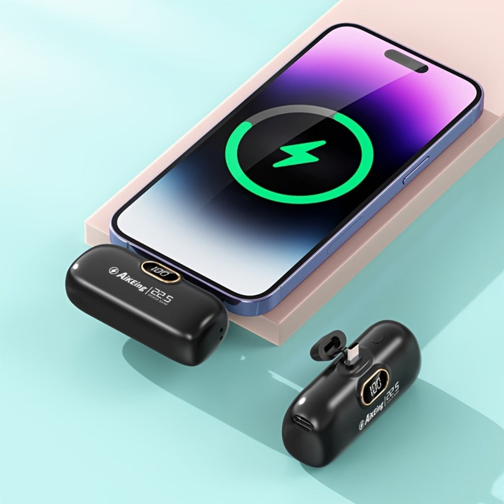 Mini Power Bank 5000mAh with Built-in USB-C Connector Fast Charging – Ultra-Compact Pocket Portable Charger for iPhone Android Samsung | Emergency Travel Charger | Green Pink