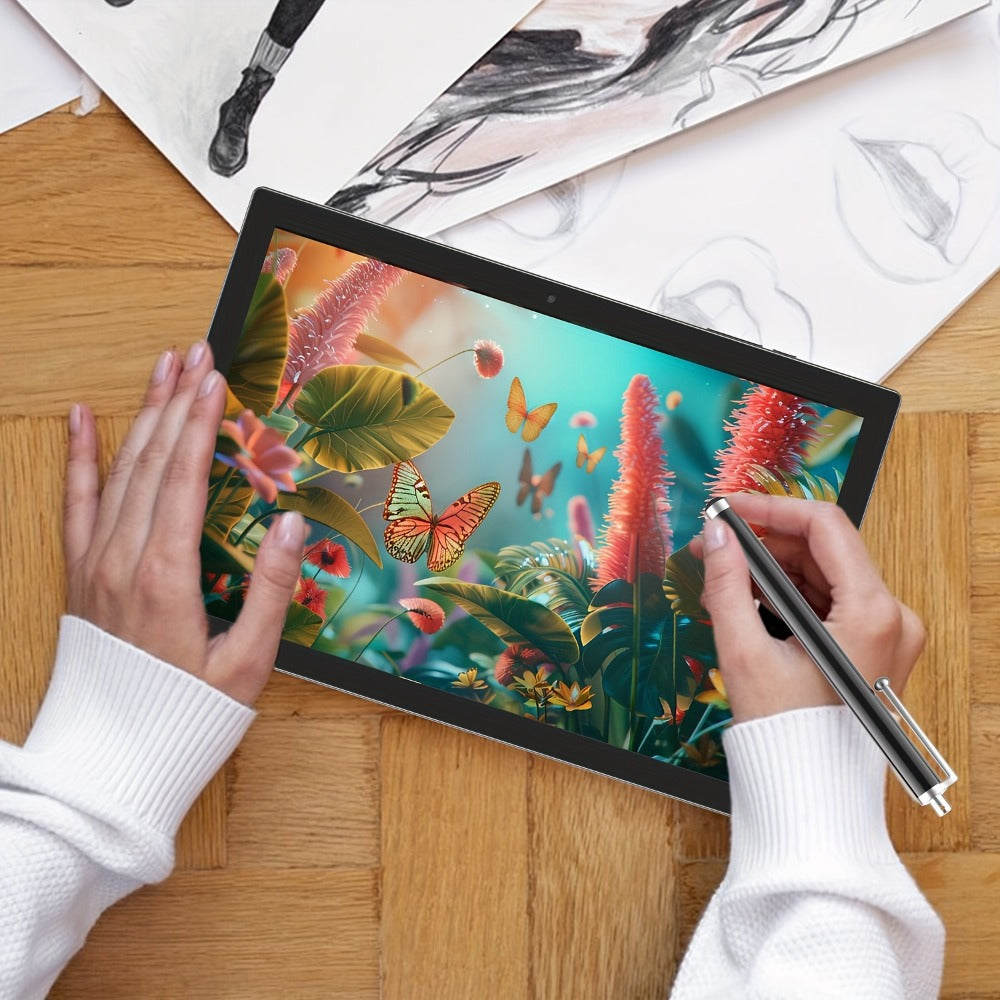 PEICHENG Android 15 Tablet 10 Inch, 17GB RAM (6GB+11GB) 128GB ROM 1TB Expand, WiFi 6 Dual Band, IPS Touch Screen, Quad Core, Stylus Pen Included, Tablet PC for Study Gaming Streaming