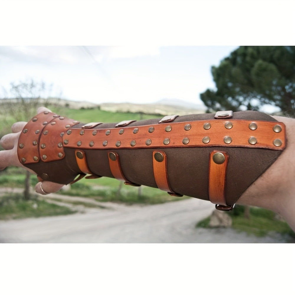 Medieval Rivet Wrist Guard Leather Bracer – Viking Renaissance Retro Arm Guard with Riveted Detail for Men, Halloween Cosplay, LARP, Renaissance Fair, Father's Day & Christmas Gift