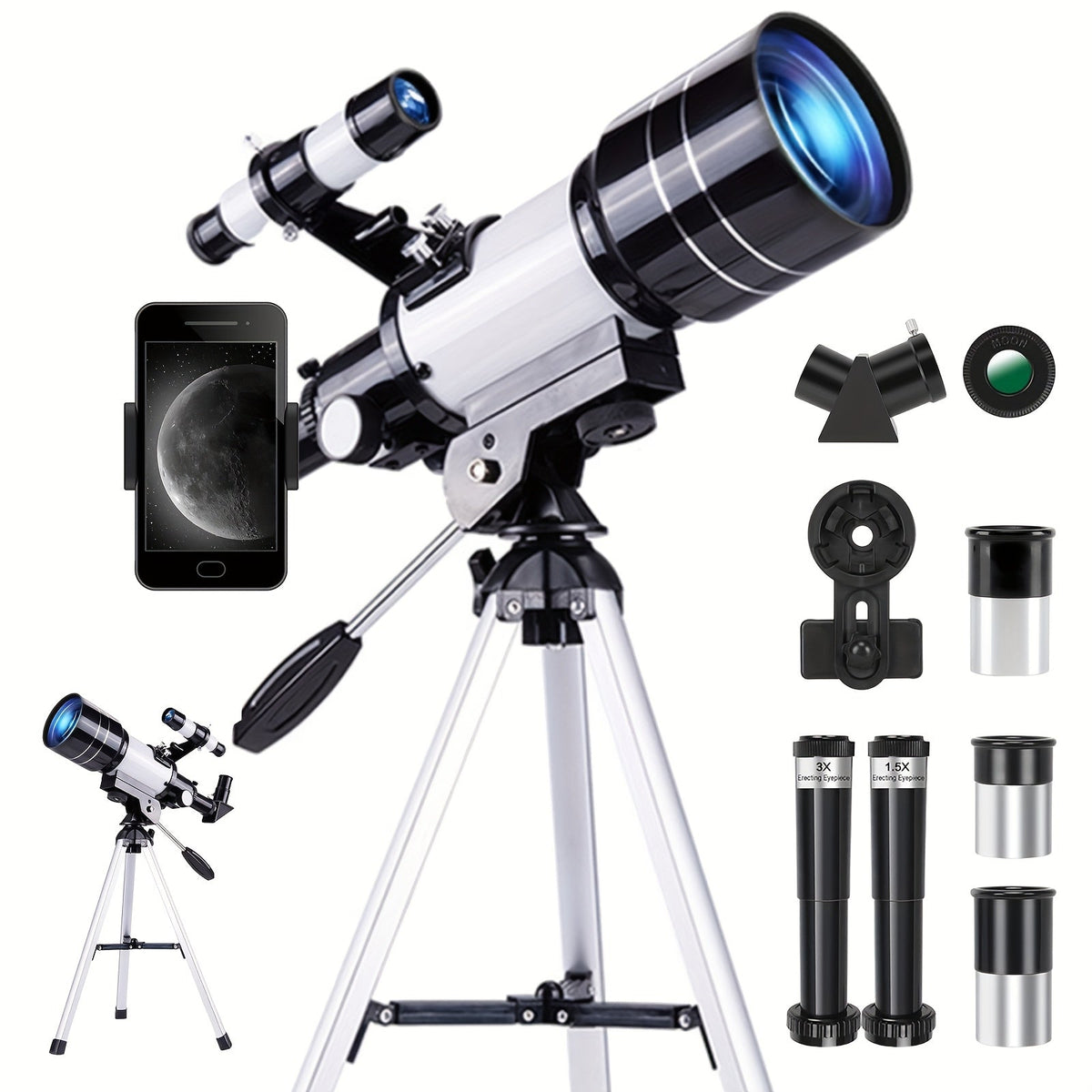 150X Telescope 70mm Aperture for Adults High Power Portable Monocular with Tripod Phone Holder Eyepiece Barlow Lens for Stargazing Nature Viewing Bird Watching Education Gift