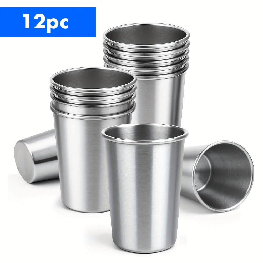 Stainless Steel Pint Glasses 12 Pack 16oz – Unbreakable Metal Drinking Cups, Commercial Grade Stackable Barware, Dishwasher Safe Rustproof Beer Cocktail Glasses for Bar Restaurant Outdoor Camping Party