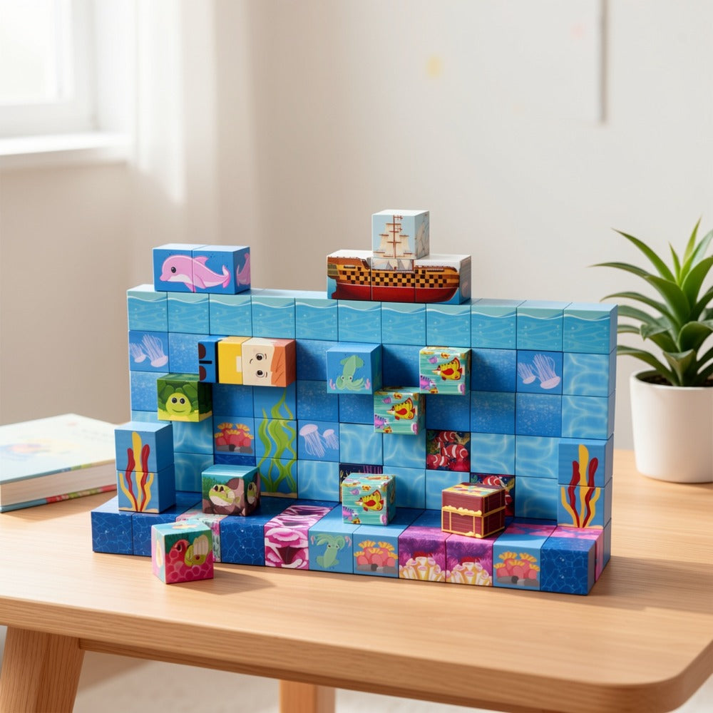 Ocean Adventure Magnetic Building Blocks, 54 or 100 Pieces, 3D Sea Theme Magnet Tiles for Ages 3+