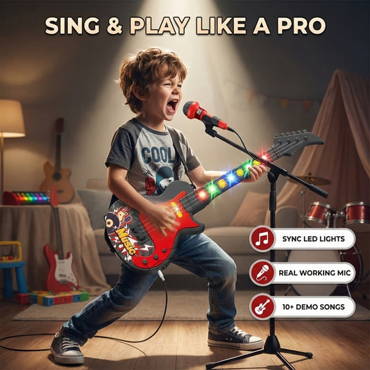 Kids Electric Guitar Toy with Microphone, Lights & Sounds for Ages 3-8