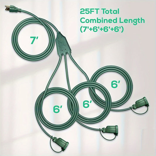 Extension Cord Splitter, 3 Grounded Outlets, 16/3 SJTW, 25ft or 50ft