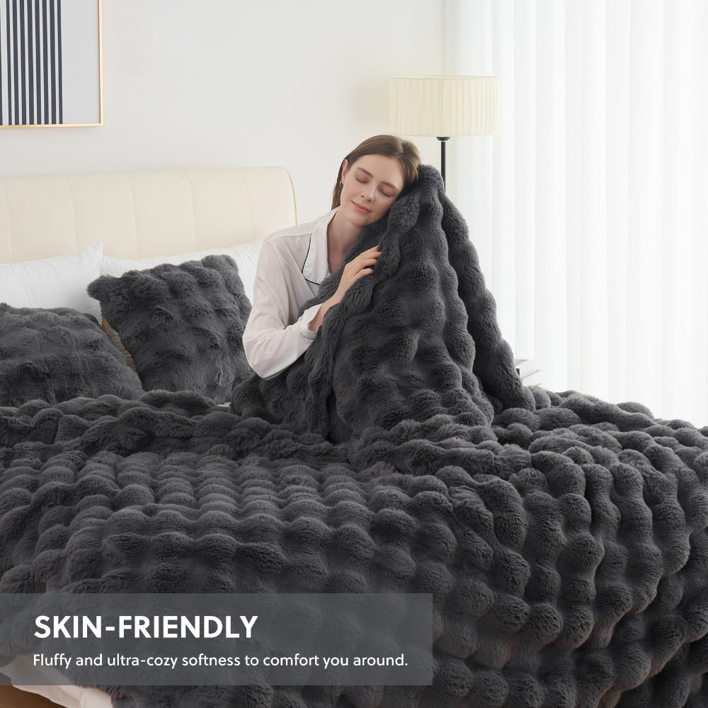 Faux Rabbit Fur Throw Blanket – Ultra-Soft Plush Fleece for Bed, Couch, Sofa & Travel, All Season, 11 Colors, Throw to King Size