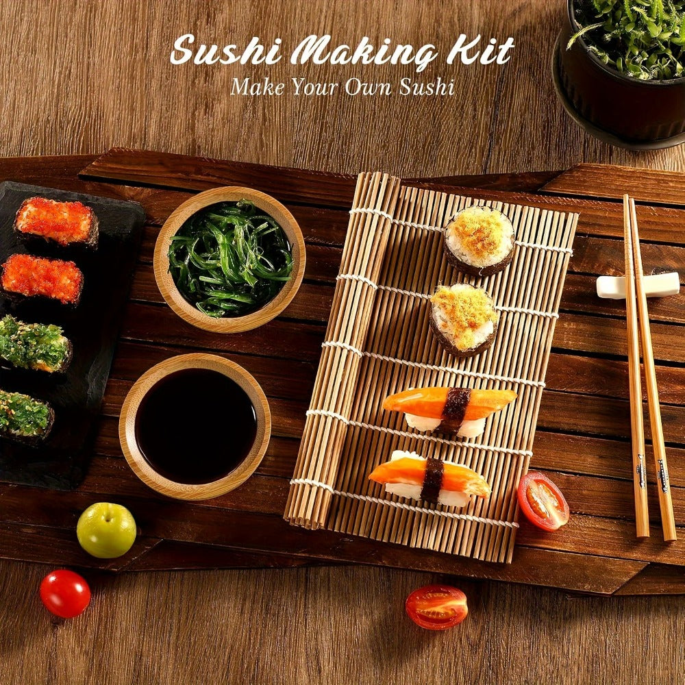 Sushi Making Kit 22-in-1 with Bamboo Rolling Mats Chef Knife Triangle Nigiri Gunkan Molds Chopsticks Beginner Guide – Complete DIY Sushi Set for Home Kitchen Japanese Cooking Gift
