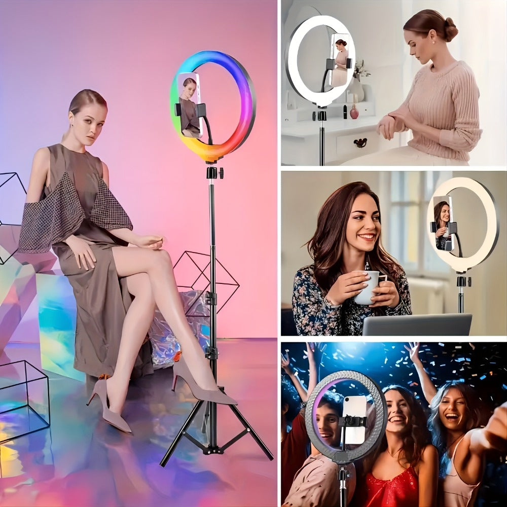 Selfie Ring Light Desk 12 Inch with Phone Holder 360 Rotating Pan Head Desk Tripod 17 RGB Lighting Modes for iPhone Android TikTok YouTube Makeup Video Calls