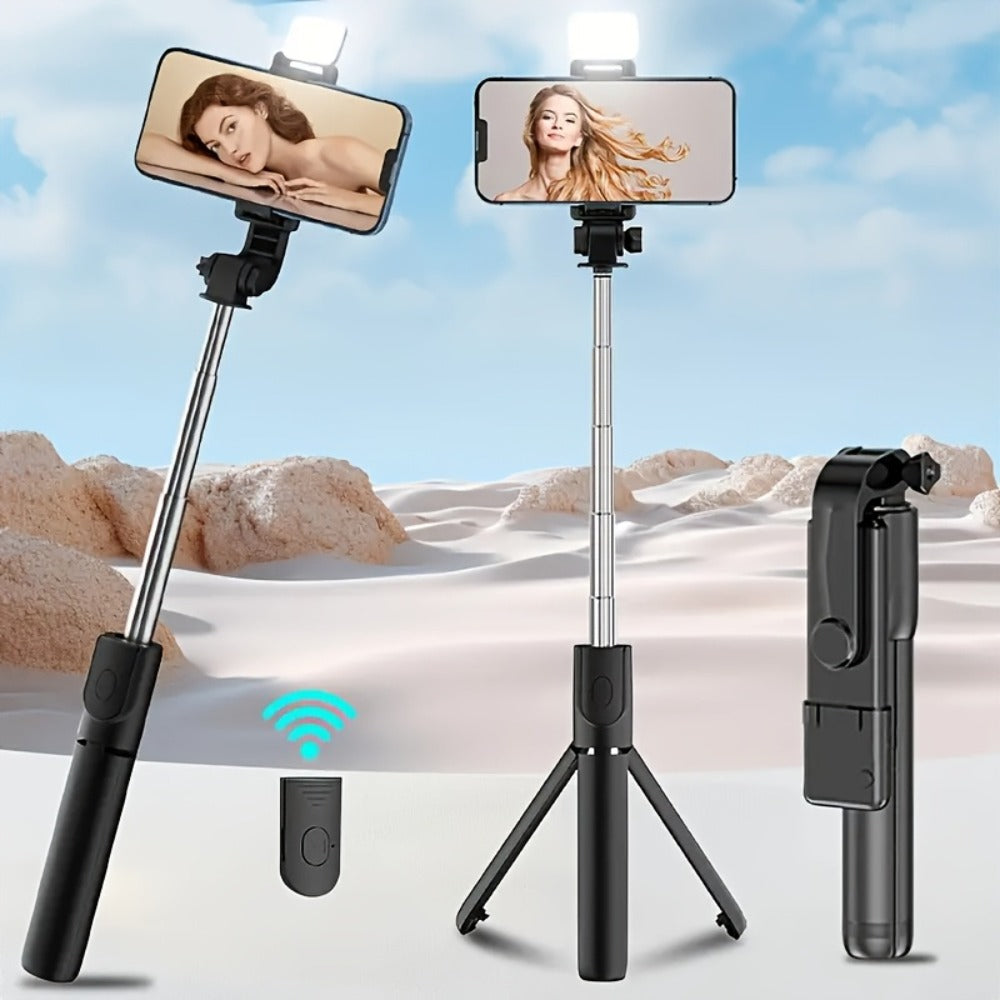 Ring Fill Light Selfie Stick Tripod with Wireless Remote – Expandable 360° Rotation Phone Stand for iPhone Android, Live Streaming Vlogging Travel Hiking Outdoor Photography, Portable LED Selfie Stick