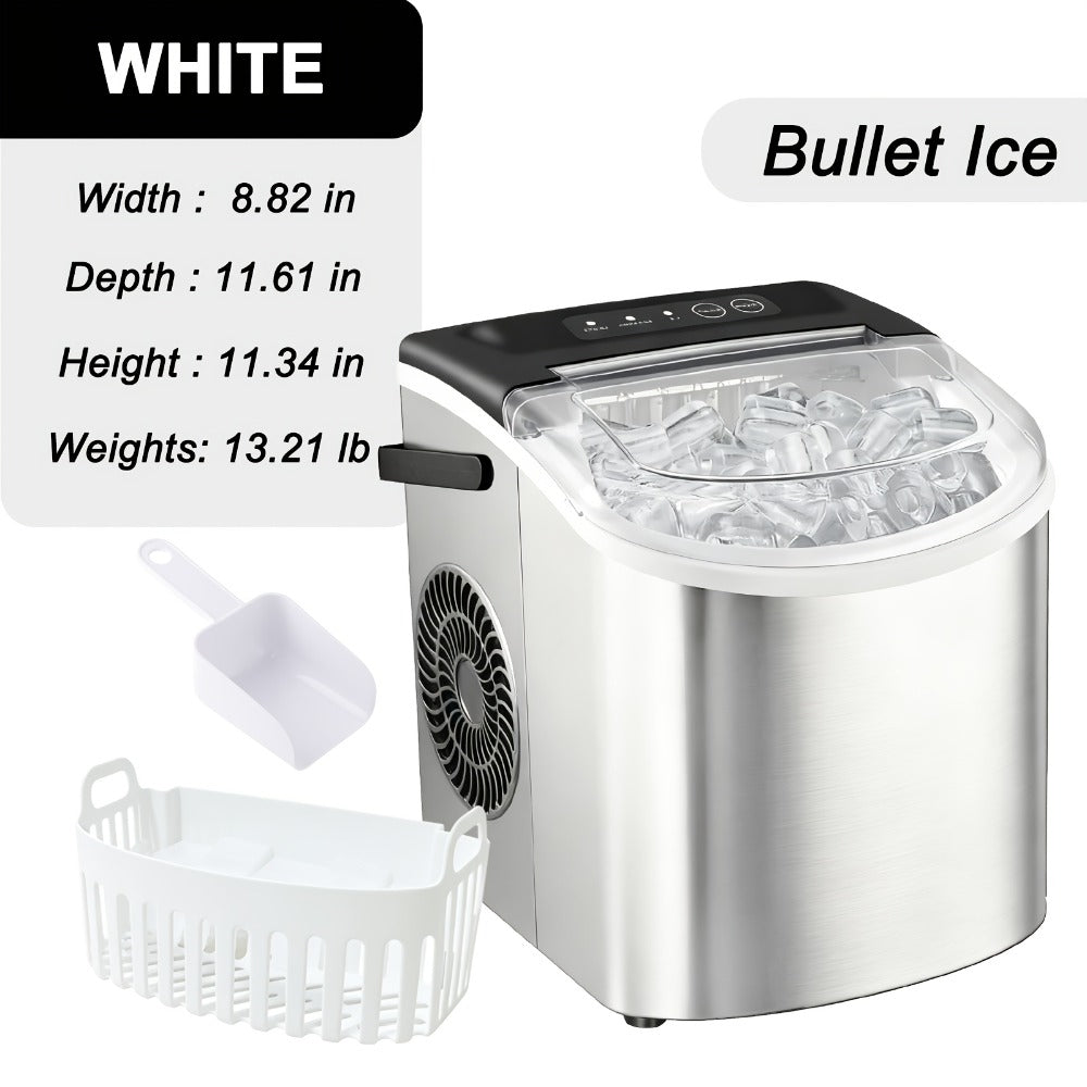 Ice Maker with Basket & Scoop – 26 Lbs/Day Countertop Bullet Ice Machine, 9 Cubes in 6 Mins, Self-Cleaning, 5 Colors Pink White Green Silver Black, for Home, Kitchen, Office, Bar, RV & Camping