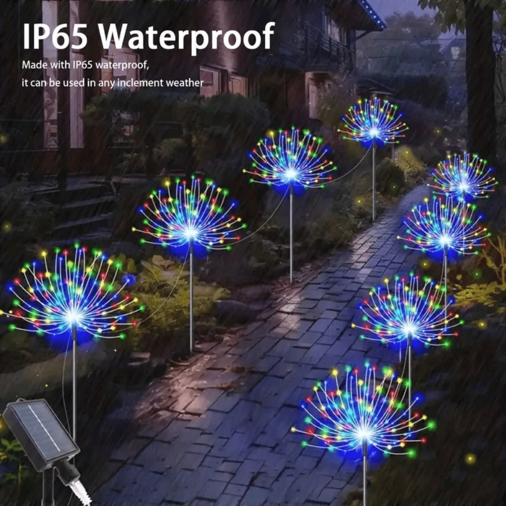 Solar LED Firework Garden Lights Outdoor 8 Modes – 320/680 LED Starburst Stake Light Warm White Colorful for Patio Walkway Camping Wedding Halloween Party Decoration – Single/4/6 Pack