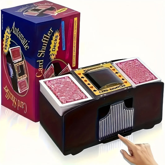 Automatic Card Shuffler with Transparent Case and One-Button Battery Operation