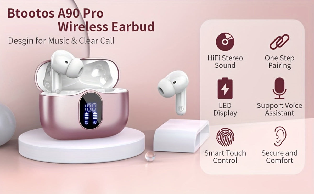Bluetooth 5.3 Wireless Earbuds with Noise Cancelling Mic & LED Display, Deep Bass Stereo in-Ear Headphones, 36H Playback, Compatible with iPhone Android Laptop Tablet for Sports Gym Travel