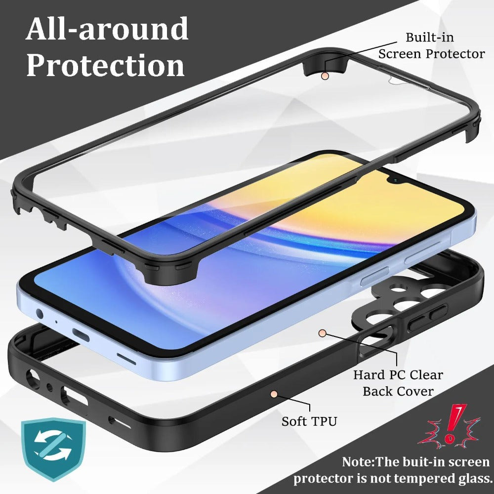 Samsung Galaxy A-Series Rugged Case with Built-In Screen Protector – Full Body Shockproof Phone Cover for Galaxy A15 A16 A17 A36 A37 A56 A57 5G | Heavy Duty Drop Protection