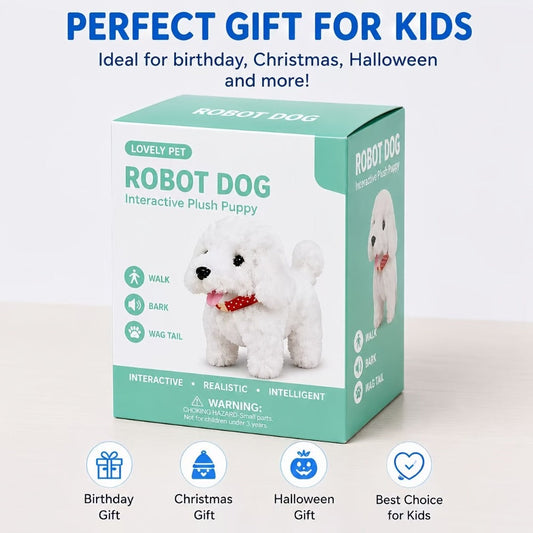 Interactive Robot Dog Toy, Walking Plush Puppy with Sound