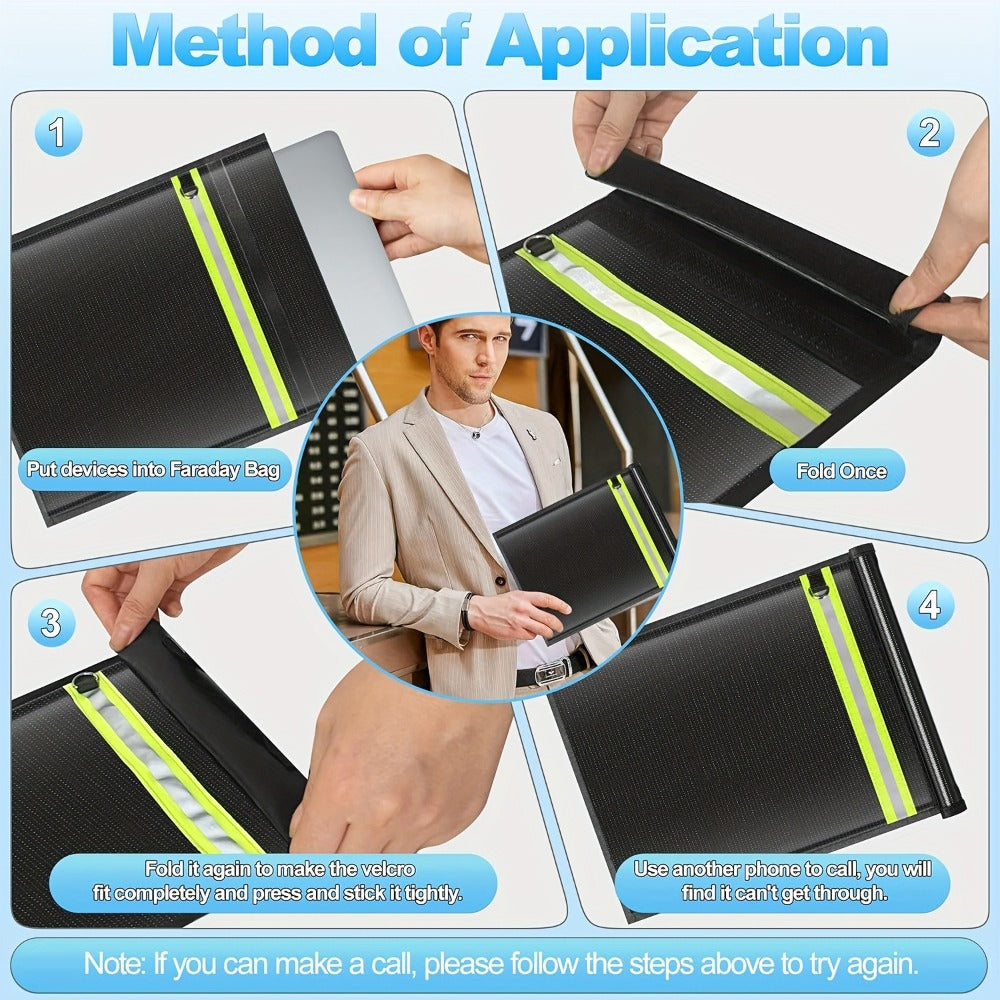 Faraday Bag Signal Blocking Pouch with Reflective Strips – EMP Protection Anti-Tracking Anti-Theft Sleeve for Laptop, Tablet, Smartphone & Car Key Fob