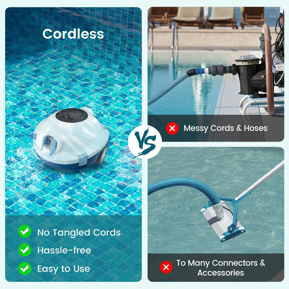 Cordless Robotic Pool Cleaner with 90-Min Runtime – Self-Parking Auto Vacuum | Floating Bracelet Retrieval | Covers 65Ft / 1100 Sq Ft | Lightweight for Above Ground & In-Ground Flat Bottom Pools | 5 Colors