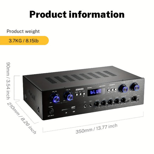 Home Stereo Receiver by Donner, 4-Channel Amplifier with USB, SD, FM & Dual Mic Inputs