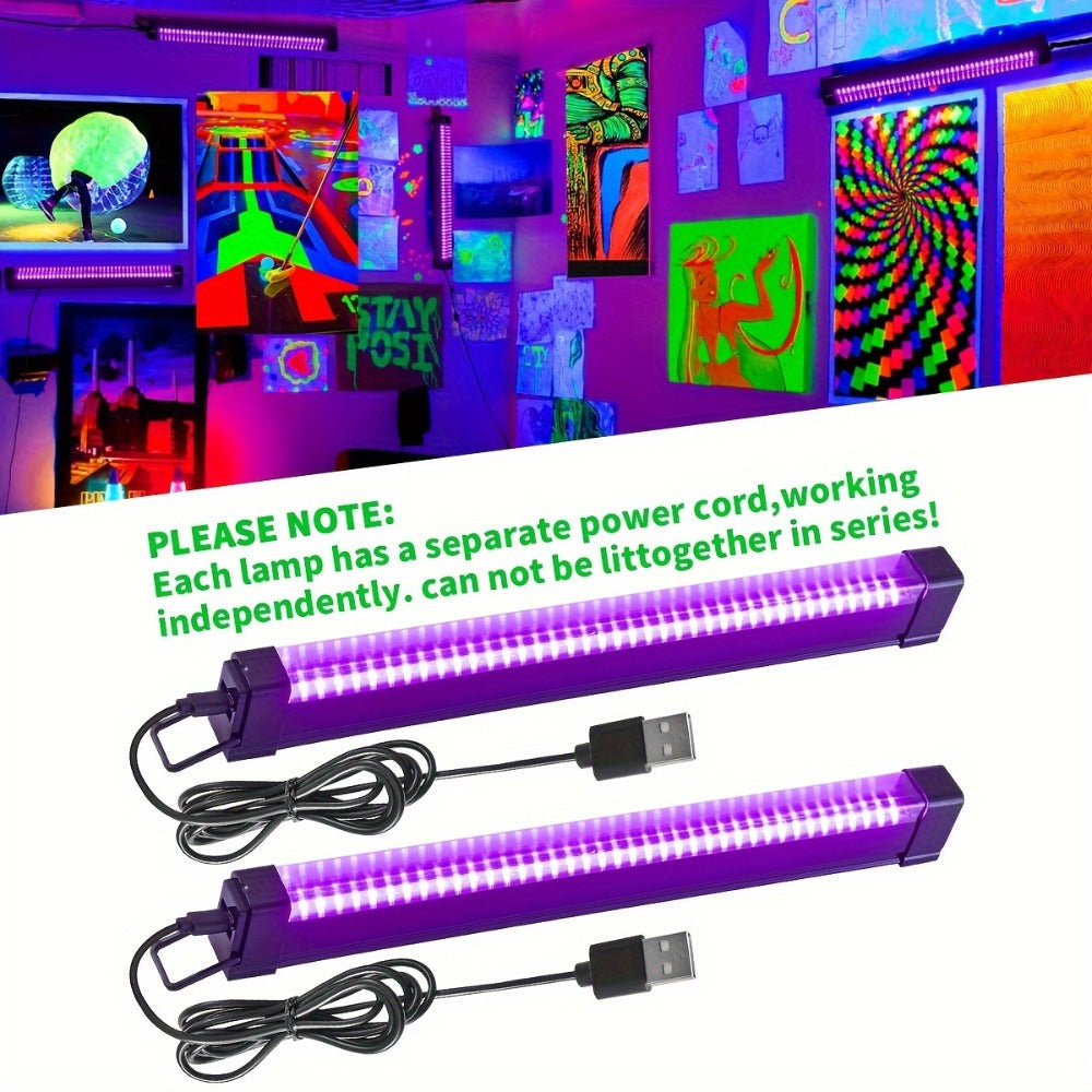 UV Black Light Strip USB LED – 32cm / 12.6ft Portable Magnetic Black Light Tube for Halloween Party, Fluorescent Tapestry, Body Paint, Posters, Christmas & Cabinet Lighting (3-Pack / 4-Pack)