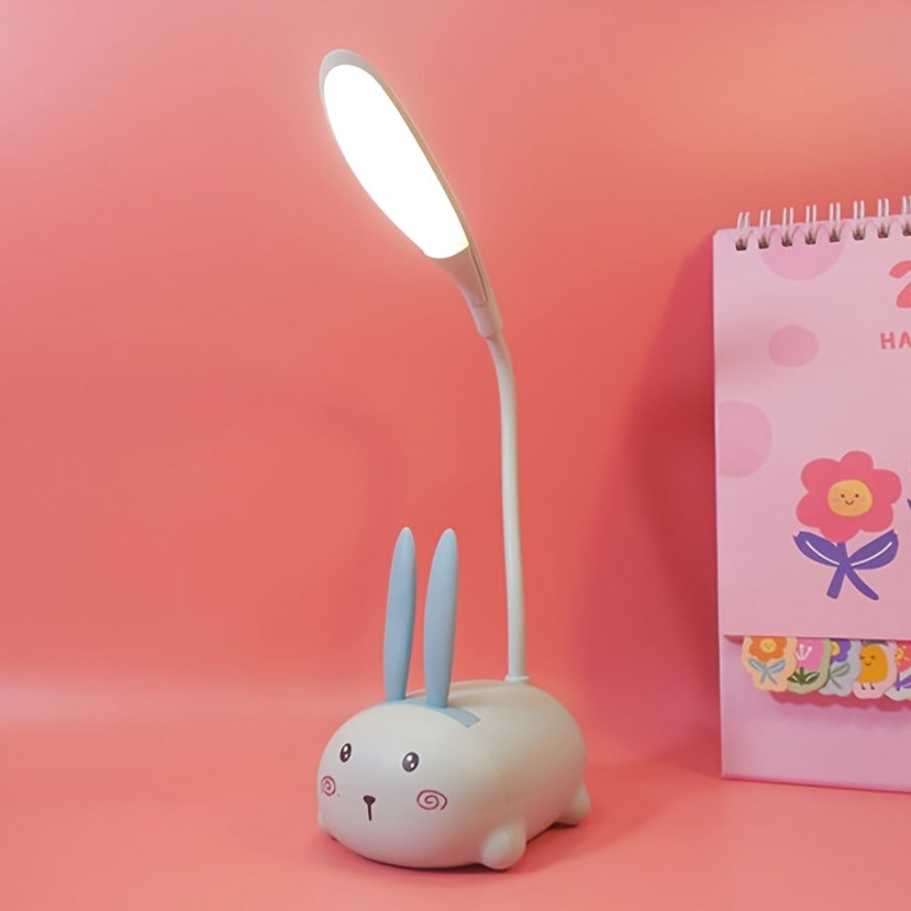 Cute Animal LED Night Light – Mini Cartoon Table Lamp, Foldable USB Rechargeable, Portable Desk Reading Light for Bedroom Kids Room, Blue Bunny Cat Styles, Kawaii Room Decor Lamp