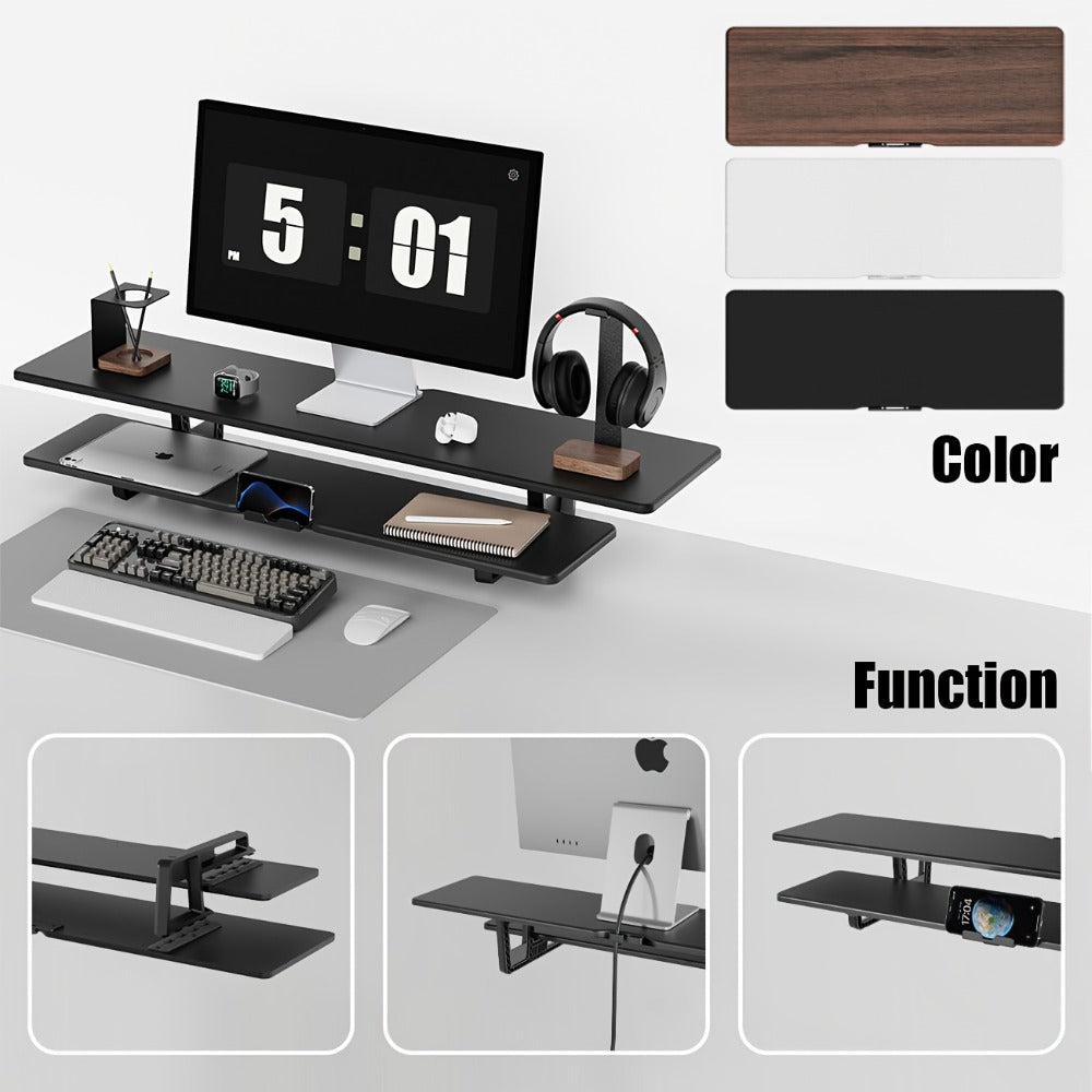 Dual Monitor Stand Riser with Storage E-Sports Style, Adjustable Height Ergonomic Desk Organizer with Cable Management, Modern Minimalist Desktop Stand for Home Office Gaming Setup, Black & White