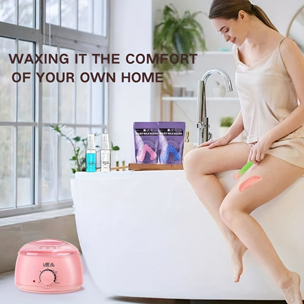 Hard Wax Warmer Kit 43 Piece Complete Home Waxing Set with Pink Hard Wax Beads - No Strip Hair Removal for Face Eyebrow Body Brazilian Bikini Underarm - Professional Wax Pot Machine for Women & Men