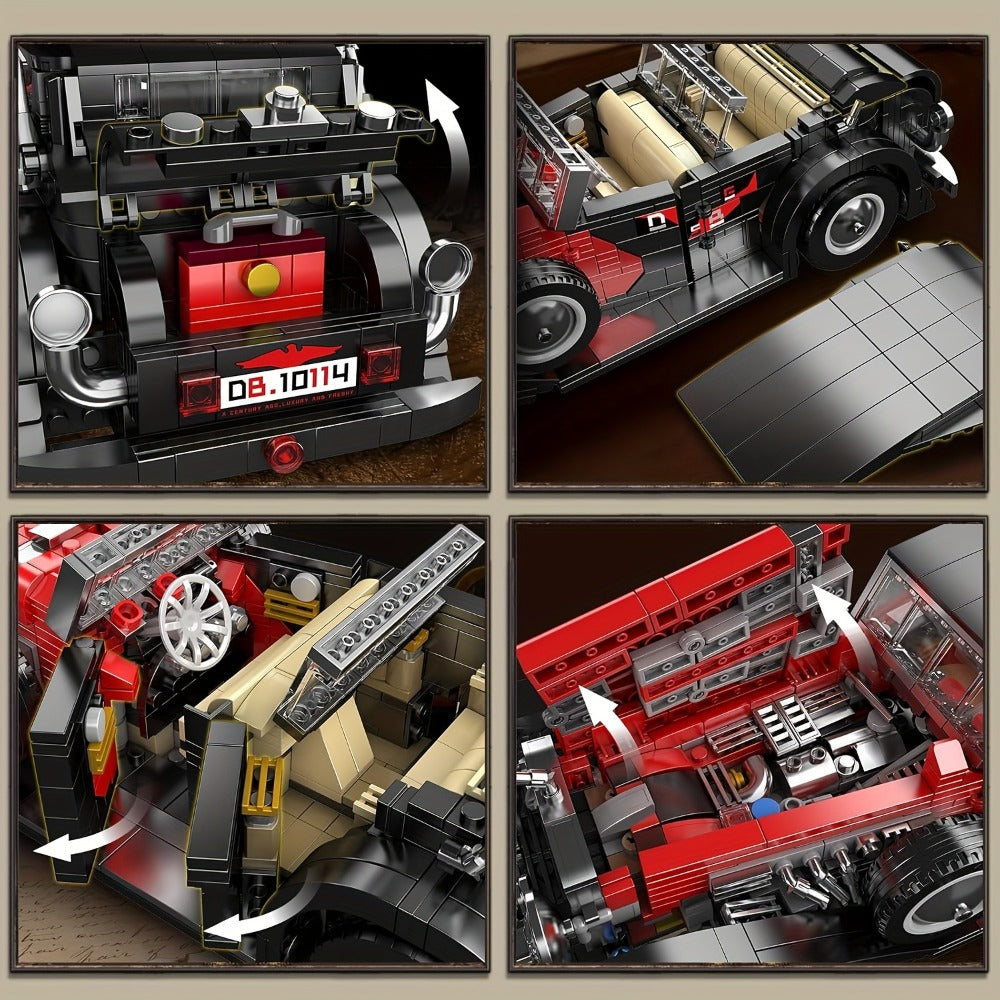 Mould King 10114 Vintage Classic Car Building Block Set, 1308 Pcs Red Display Model