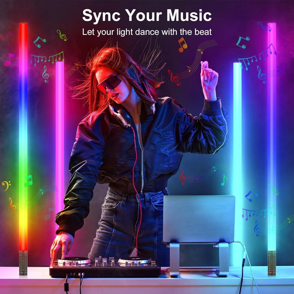 RGB Tube Light with Stand – Smart App & Remote Control, Music Sync Color Changing, Timing, USB Powered for DJ Lighting, Photography, Dance Club, Game Room & Festival (1 or 2 Pack)